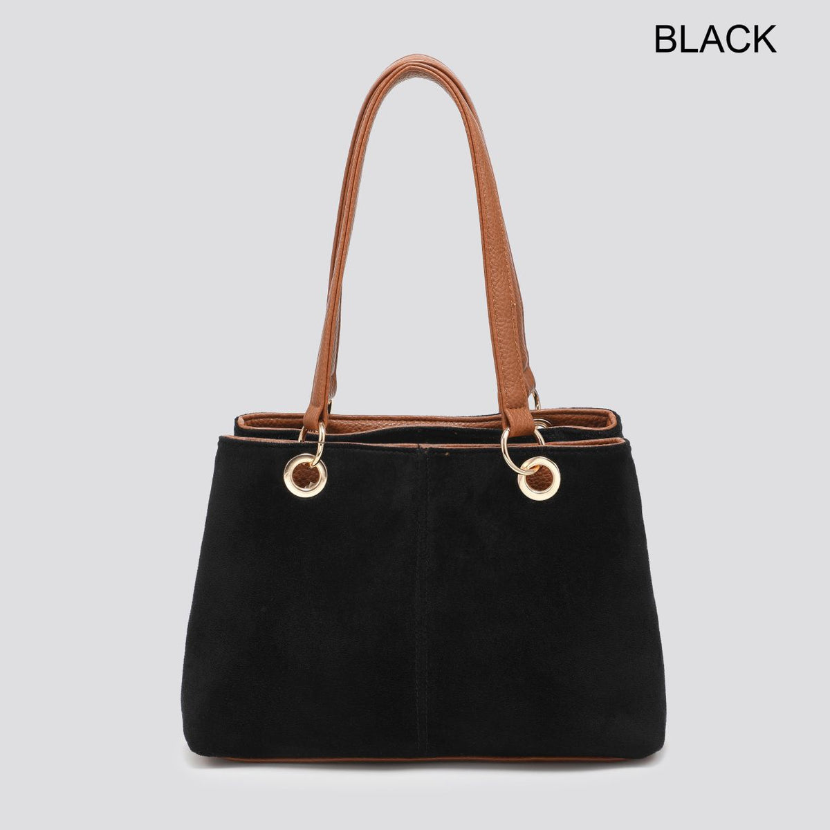 Designer Inspired Hand Held Bag with 3 Compartments - Black
