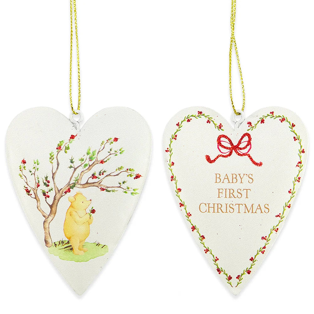 Tin Heart Decoration - Winnie The Pooh - Baby's First Christmas