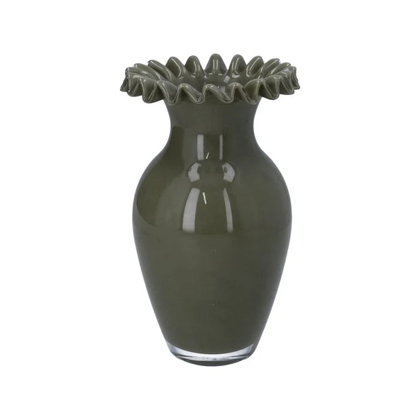 khaki Milk Glass Frill Vase (Small)