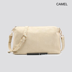 Soft Suedette Clutch Bag with Cross Body Strap - Camel