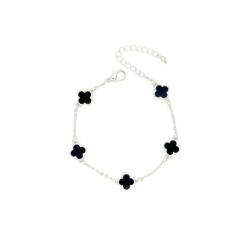 Clover Black on Silver Bracelet