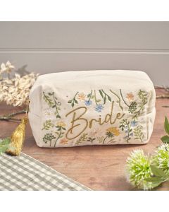 Wedding Bride Embroidery & Glass Beads Velvet Rectangular Make Up Bag