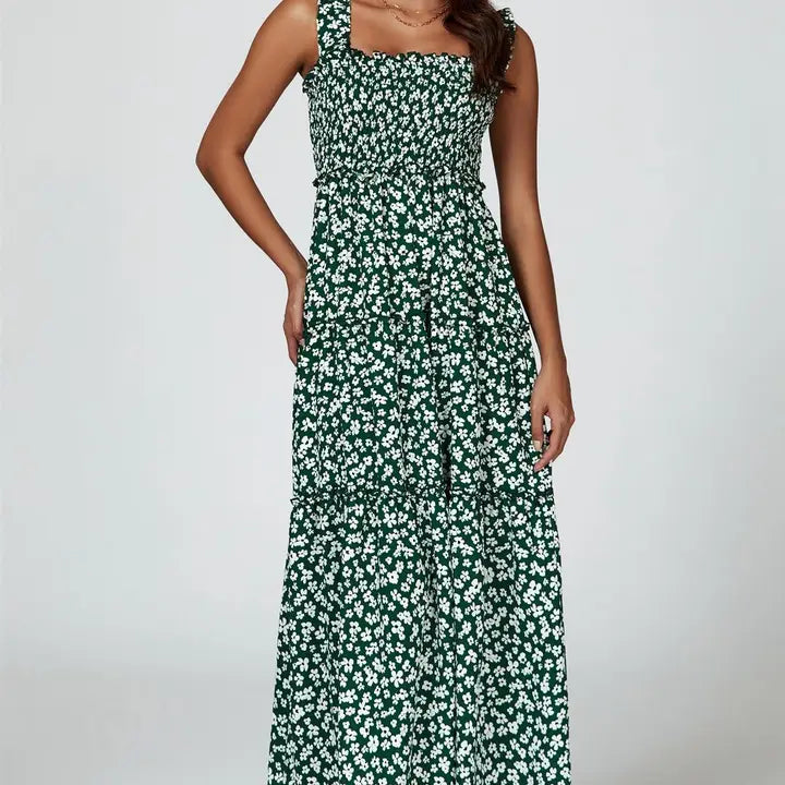 Floral Print Hem Detail Tiered Maxi Dress Josefina Online