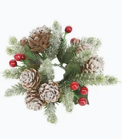 Frosted Fir & Red Berry Candle Ring - Small