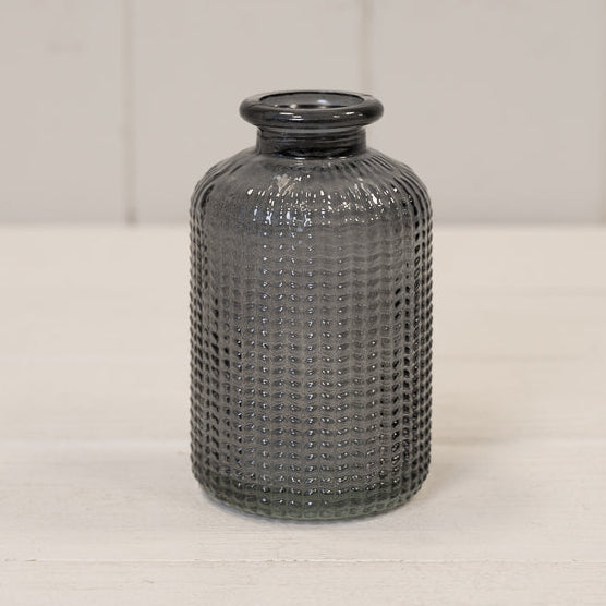 Grey Glass Dimpled Bud Vase/Bottle