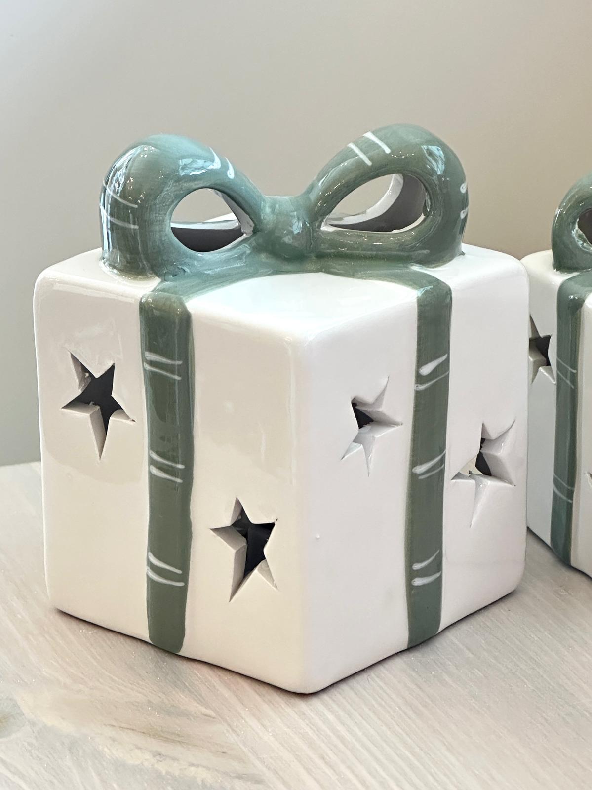 Green & White Ceramic LED Present - Small