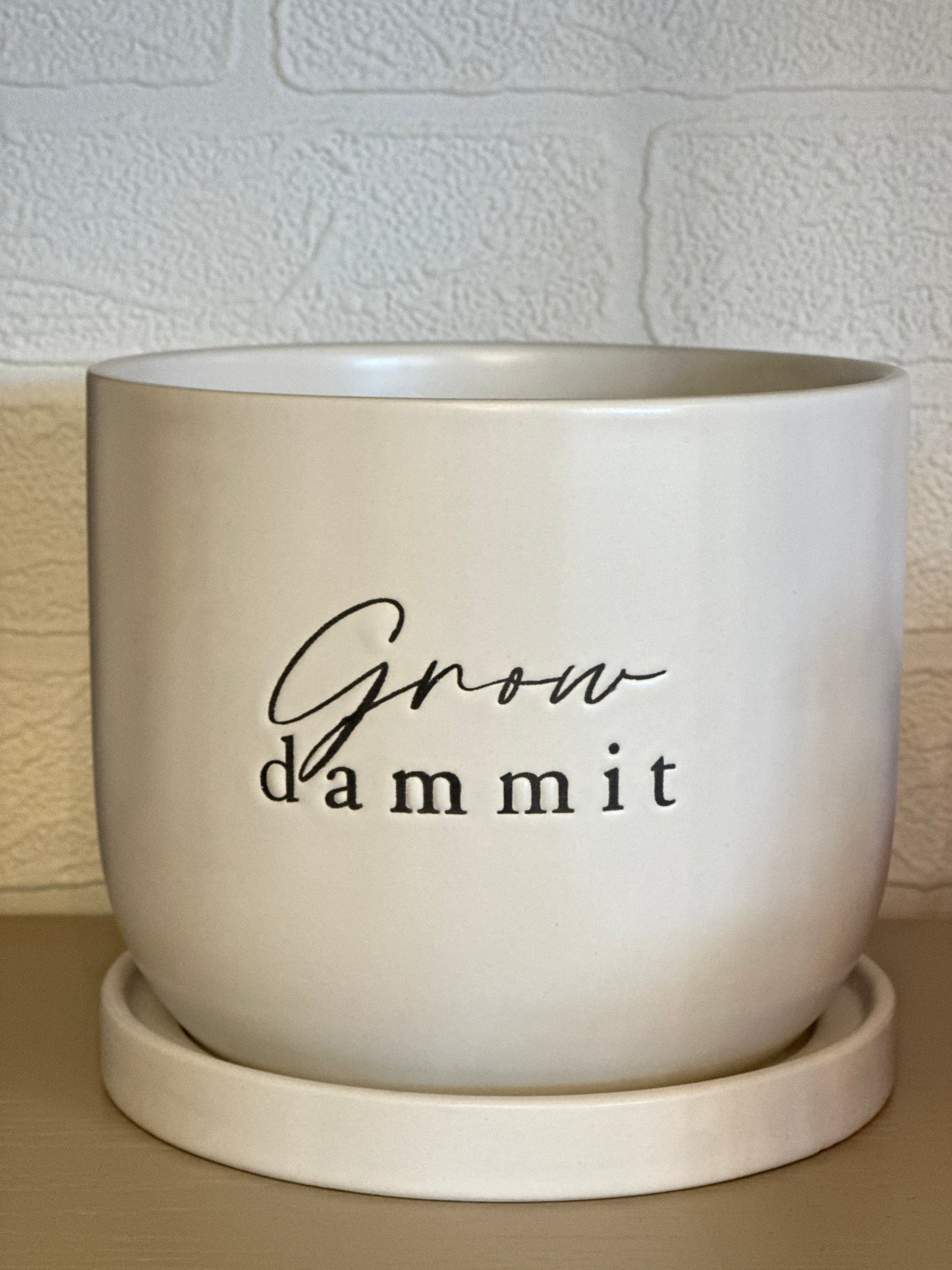 Grow Damm it - White plant pot
