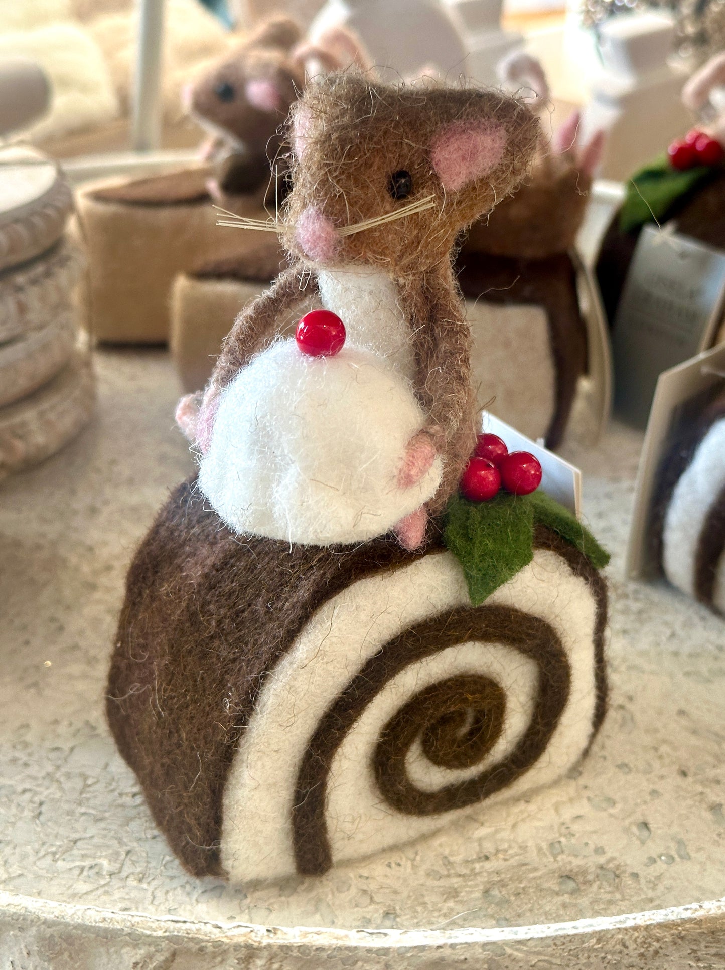 Mixed Wool Mouse on Chocolate Roll Ornament christmas
