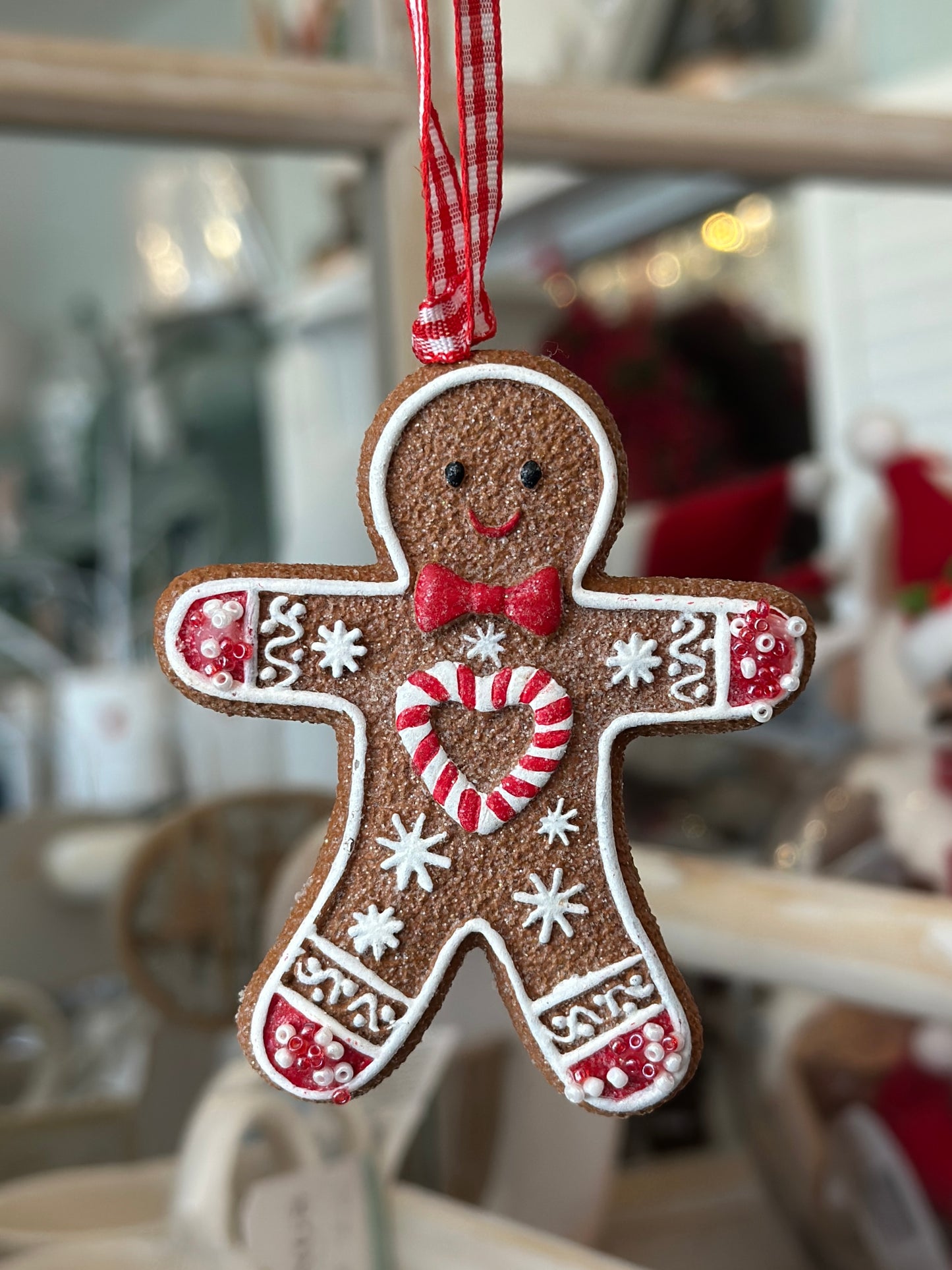 Resin Gingerbread Man with Gingham Large Loop Tree Decoration christmas