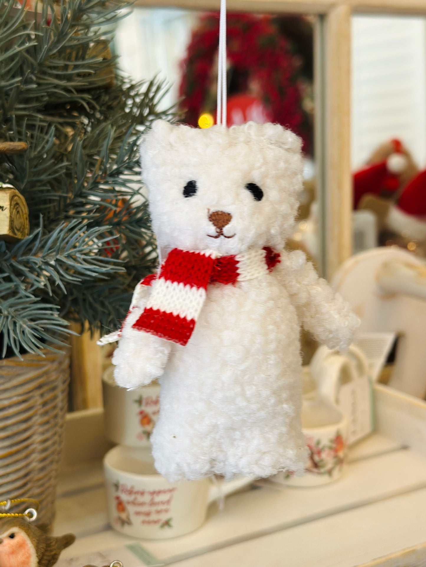 Fabric Teddy with Red/White Scarf Tree Decoration christmas