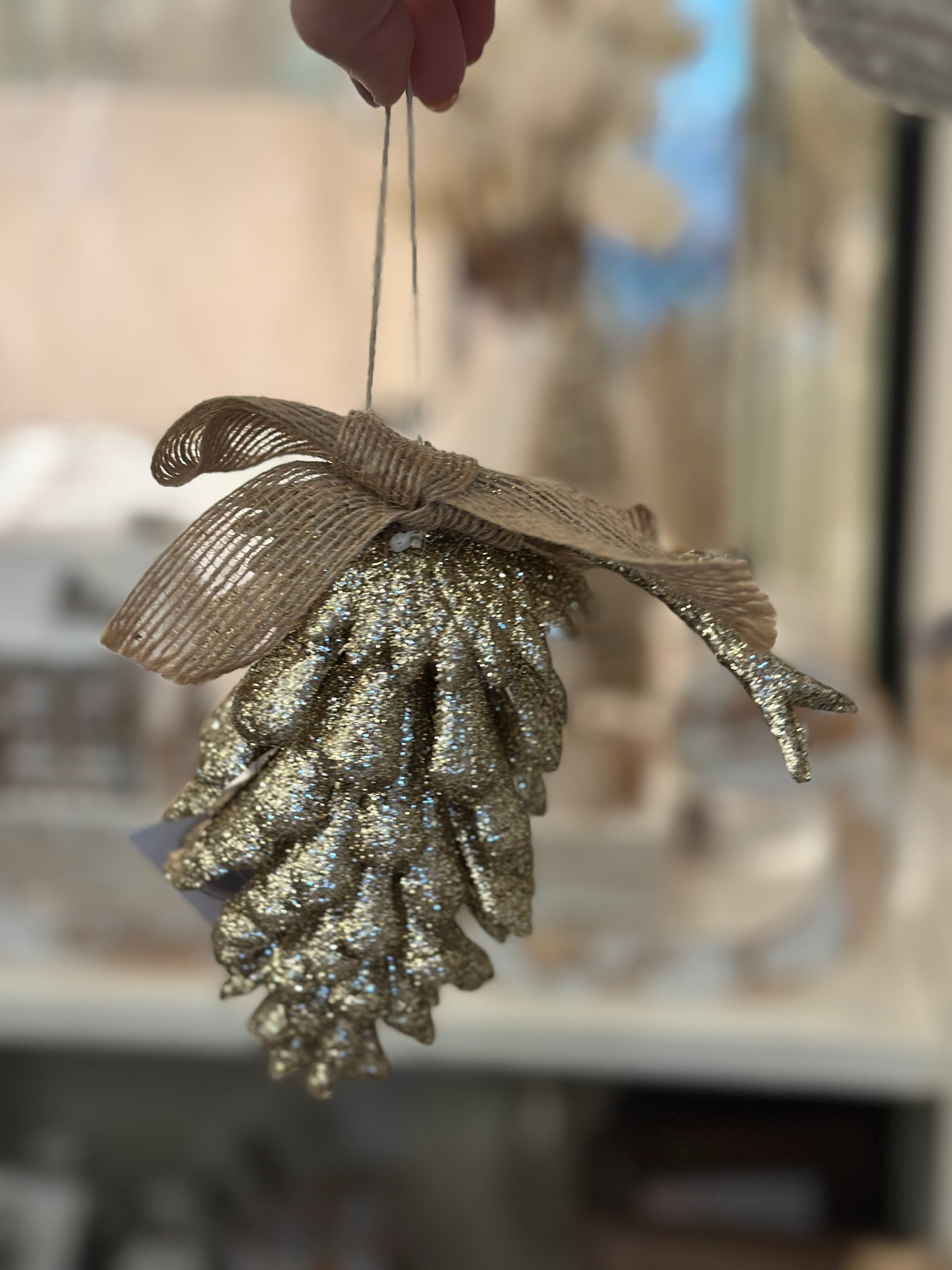 Gold Glitter Pinecone & Bow hanging decoration christmas
