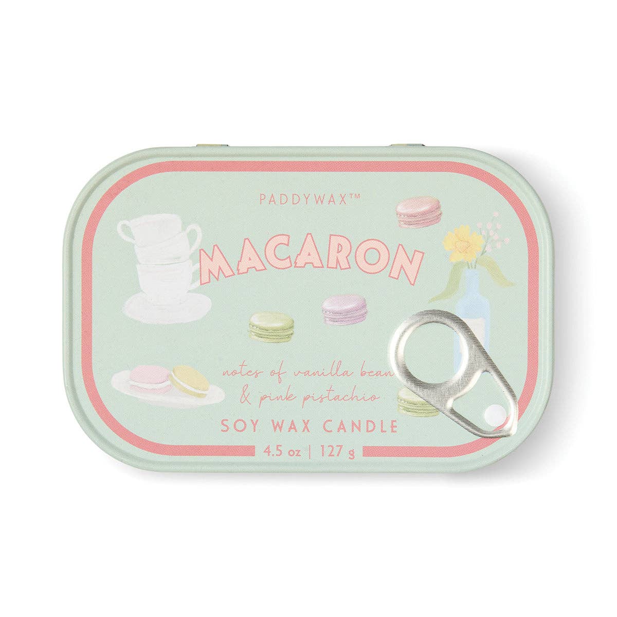 Macaron Soy Wax Tin Candle - Vanilla Bean & Pink Pistachio