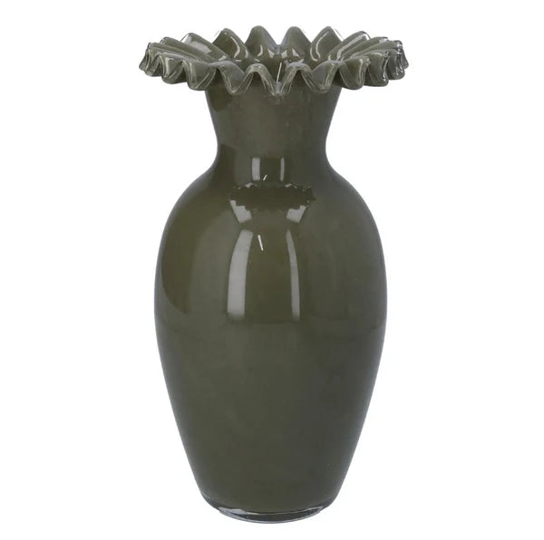 khaki Milk Glass Frill Vase (Large)