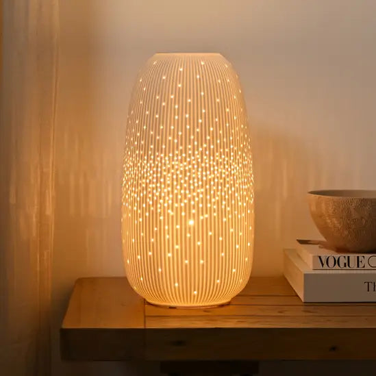White Tall Ribbed Lamp