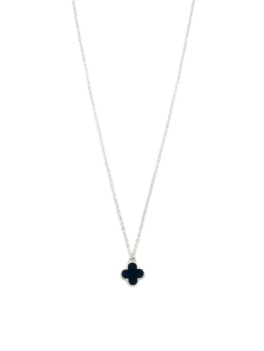Clover Black on Silver Necklace