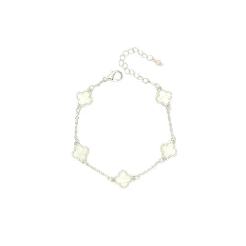 Clover White on Silver Bracelet