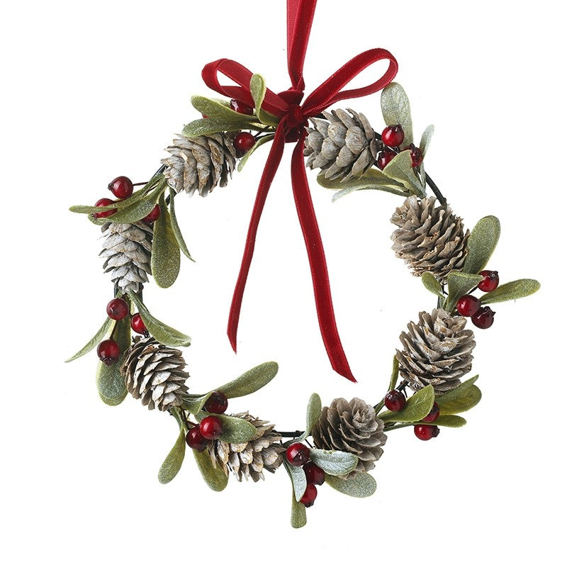 Round Fir Tree Wreath With Red Ribbon