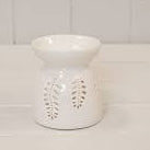 Small White Ceramic Glazed Oil Burner with Leaf Design