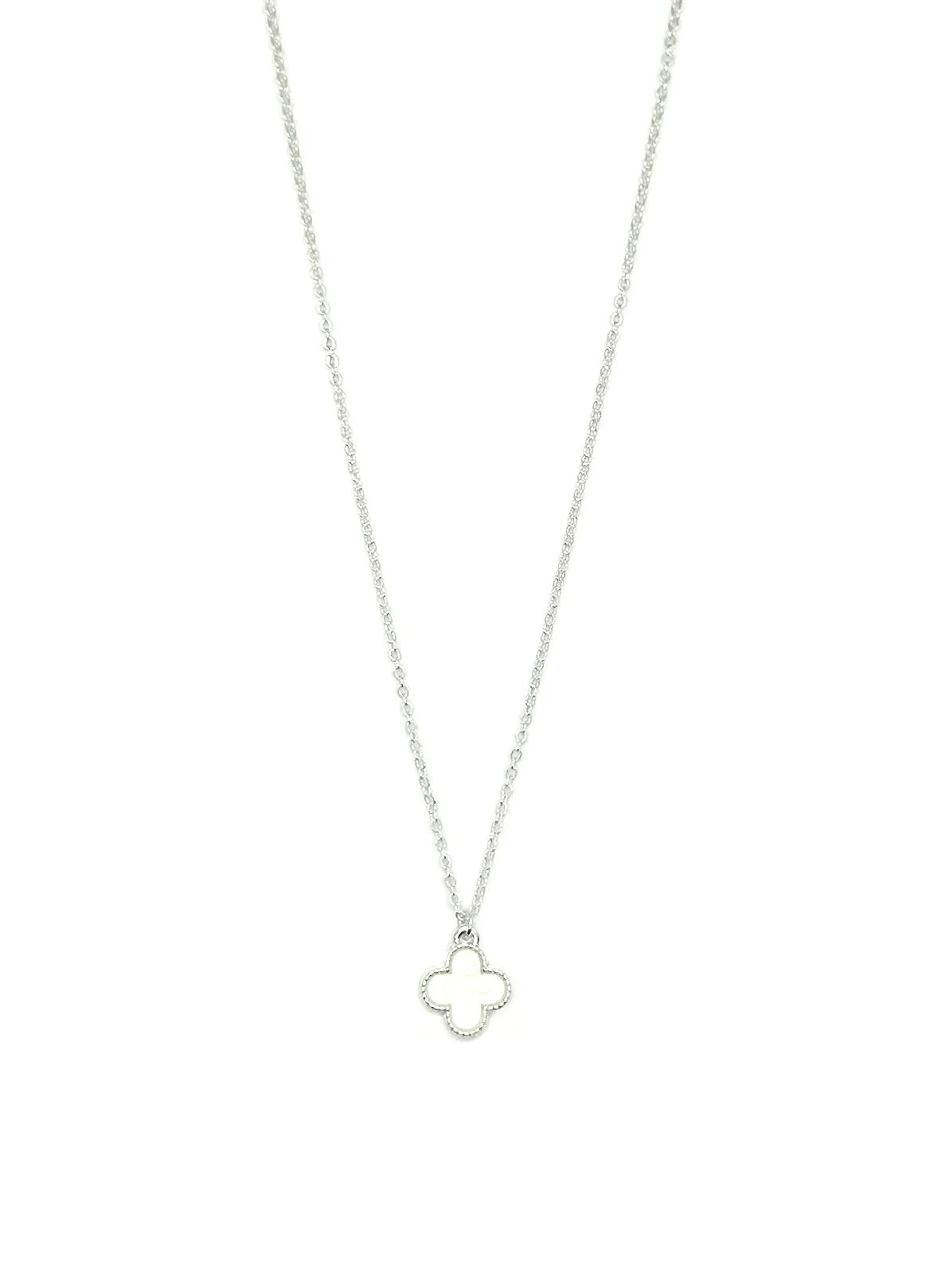 Clover White on Silver Necklace