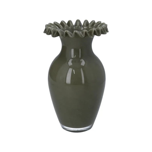 khaki Milk Glass Frill Vase (Small)