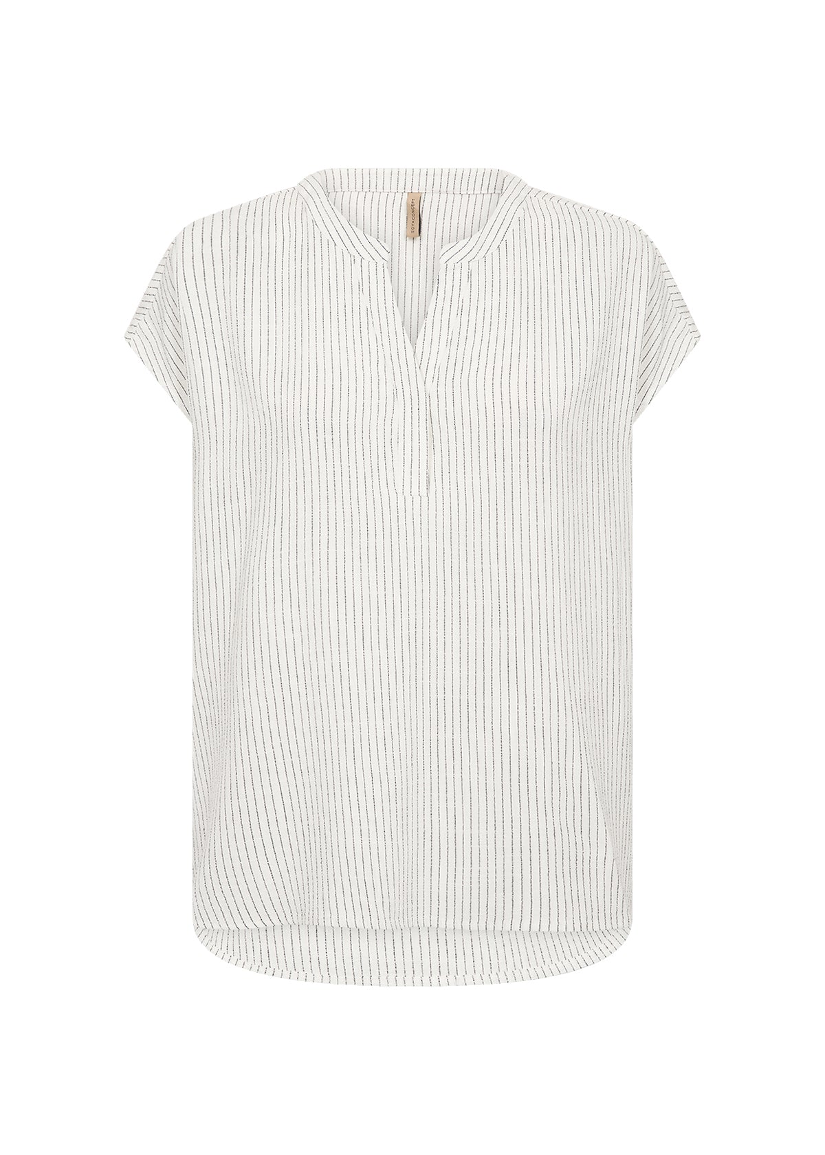 V Neck Pinstripe Top - white with Black stripe