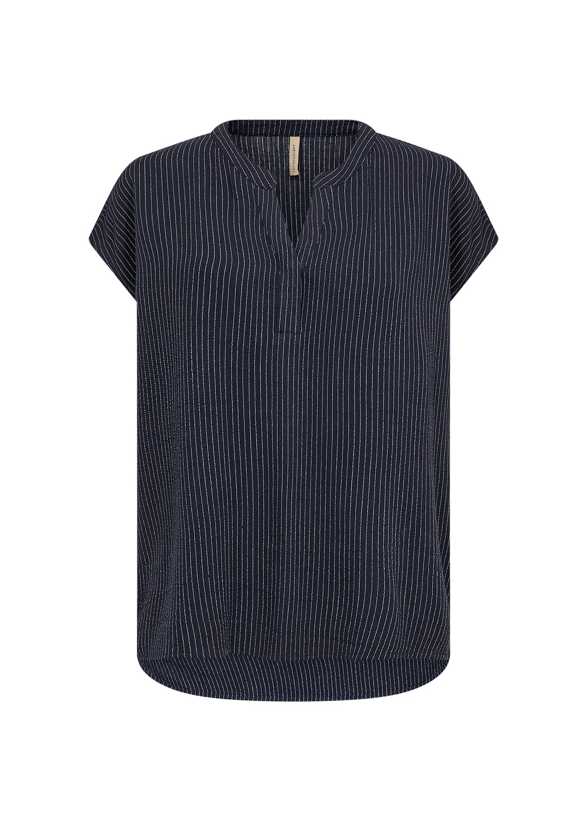 V Neck Pinstripe Top -Navy with White stripe