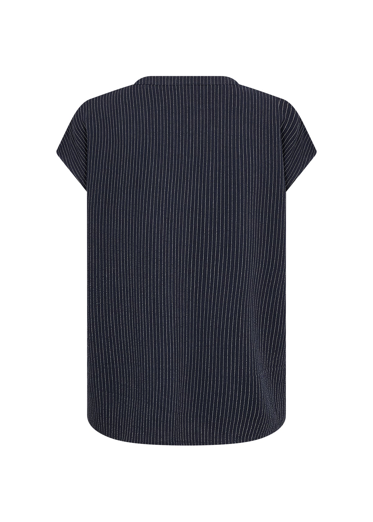 V Neck Pinstripe Top -Navy with White stripe