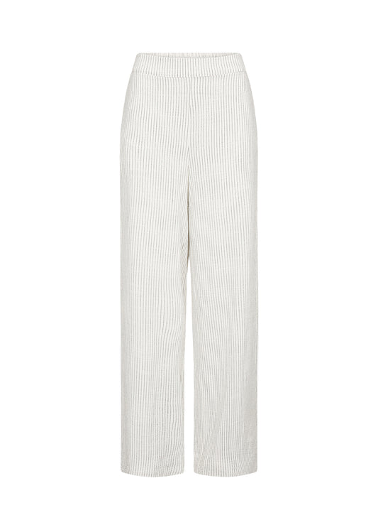 Linen blend trousers  -White with Blck stripe