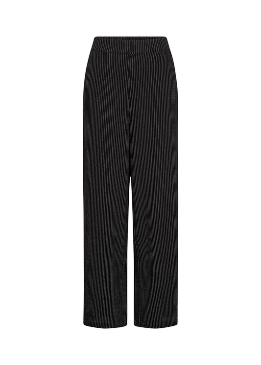 Linen blend trousers  -Black with white stripe
