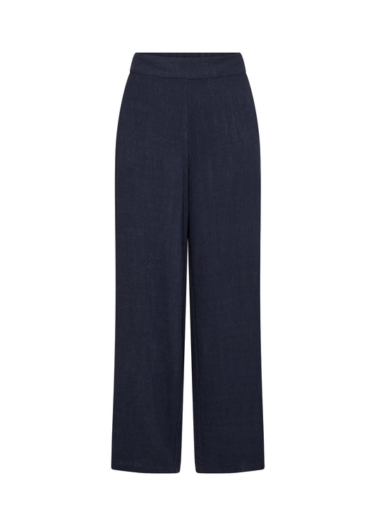 Linen blend trousers  - Navy