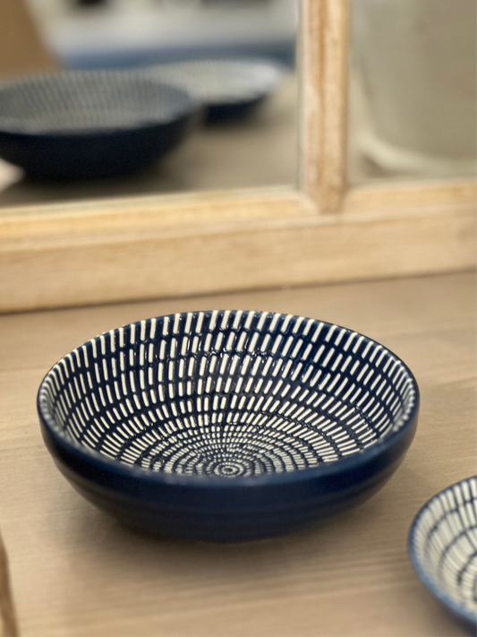 Navy Dash Round Trinket Dish - Large