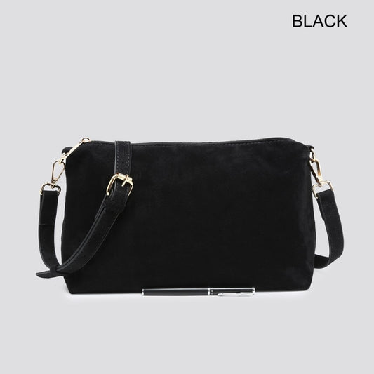Soft Suedette Clutch Bag with Cross Body Strap - Black