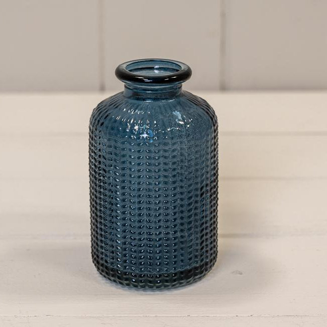 Blue Dimpled Glass Bottle/Bud Vase