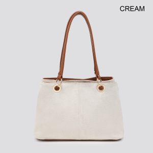 Designer Inspired Hand Held Bag with 3 Compartments - Cream