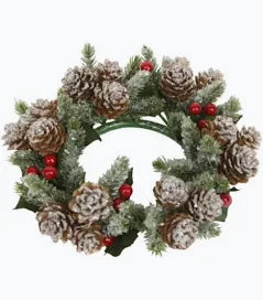 Frosted Fir & Red Berry Candle Ring - Large