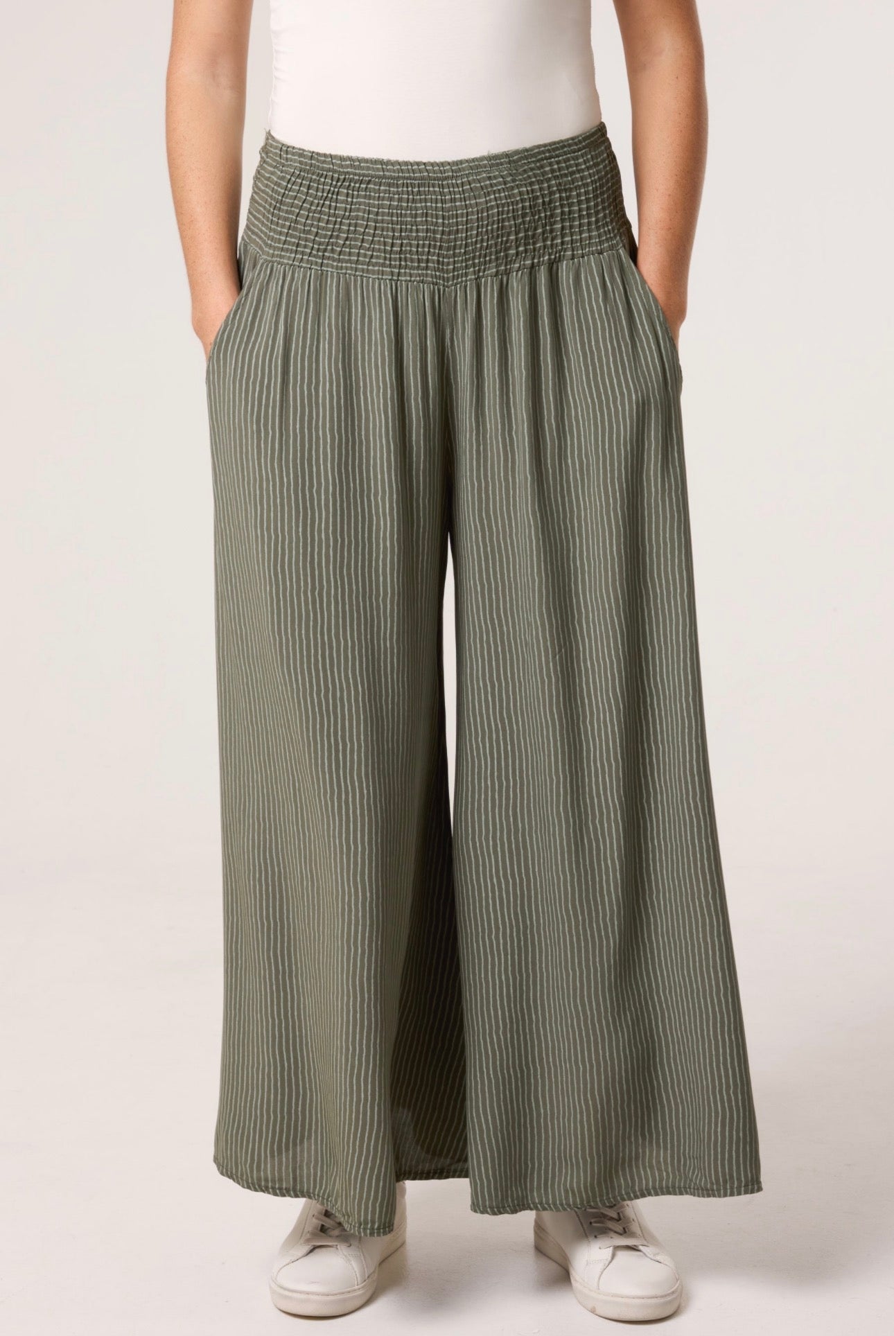 Pinstripe Wide leg trousers Kharki Josefina Online