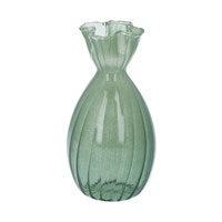 Green Glass Frill Tall Bud Vase