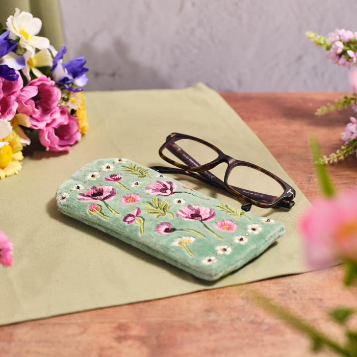 Floral Serenade Flower Embroidery & Glass Beads Velvet Glasses Case Josefina Online