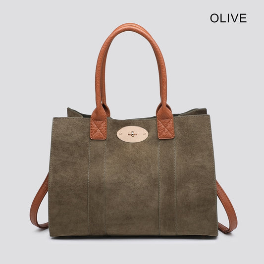 Designer Inspired bag with Pouch and Shoulder Strap - Olive