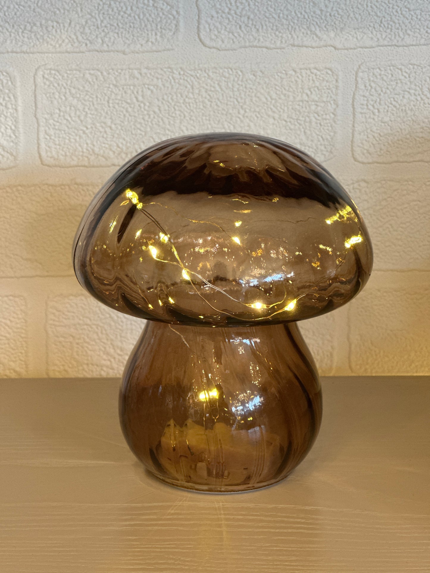 LED Glass Mushroom Ornament - Amber