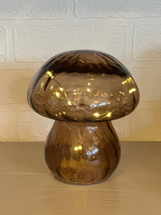 LED Glass Mushroom Ornament - Amber