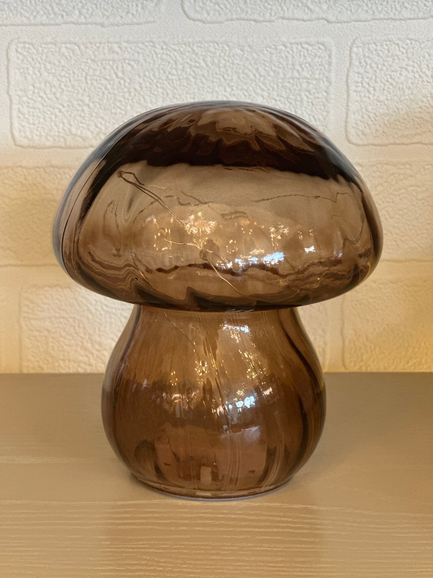 LED Glass Mushroom Ornament - Amber