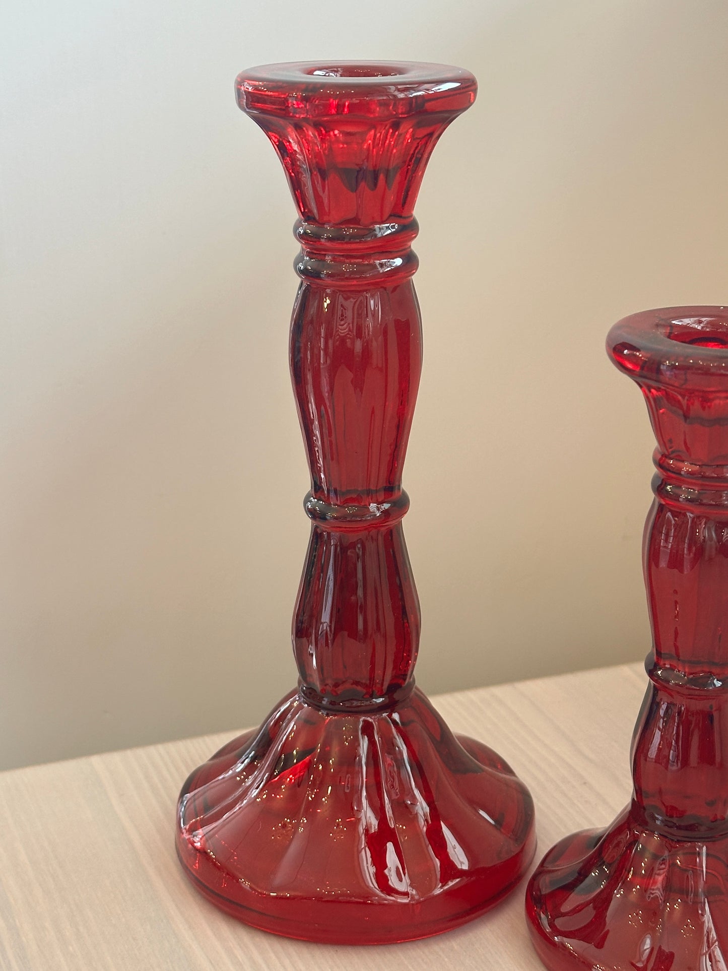 Red Glass Moulded Candle stick - Large