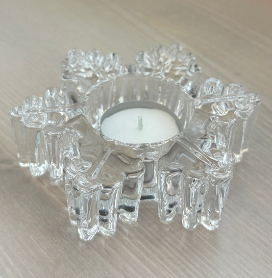 Clear Glass Snowflake T Light Holder