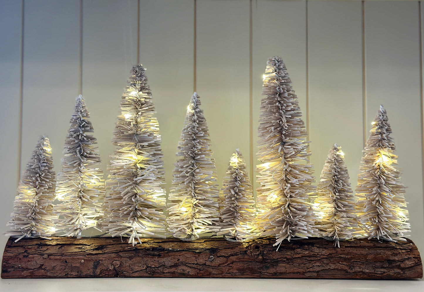 LED Light up Christmas Trees on Log