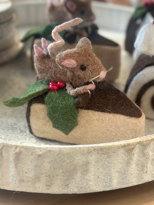 Mixed Wool Mouse on Cake Slice Ornament christmas