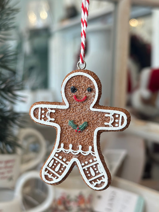 Resin Gingerbread man with Holly Tree Decoration christmas