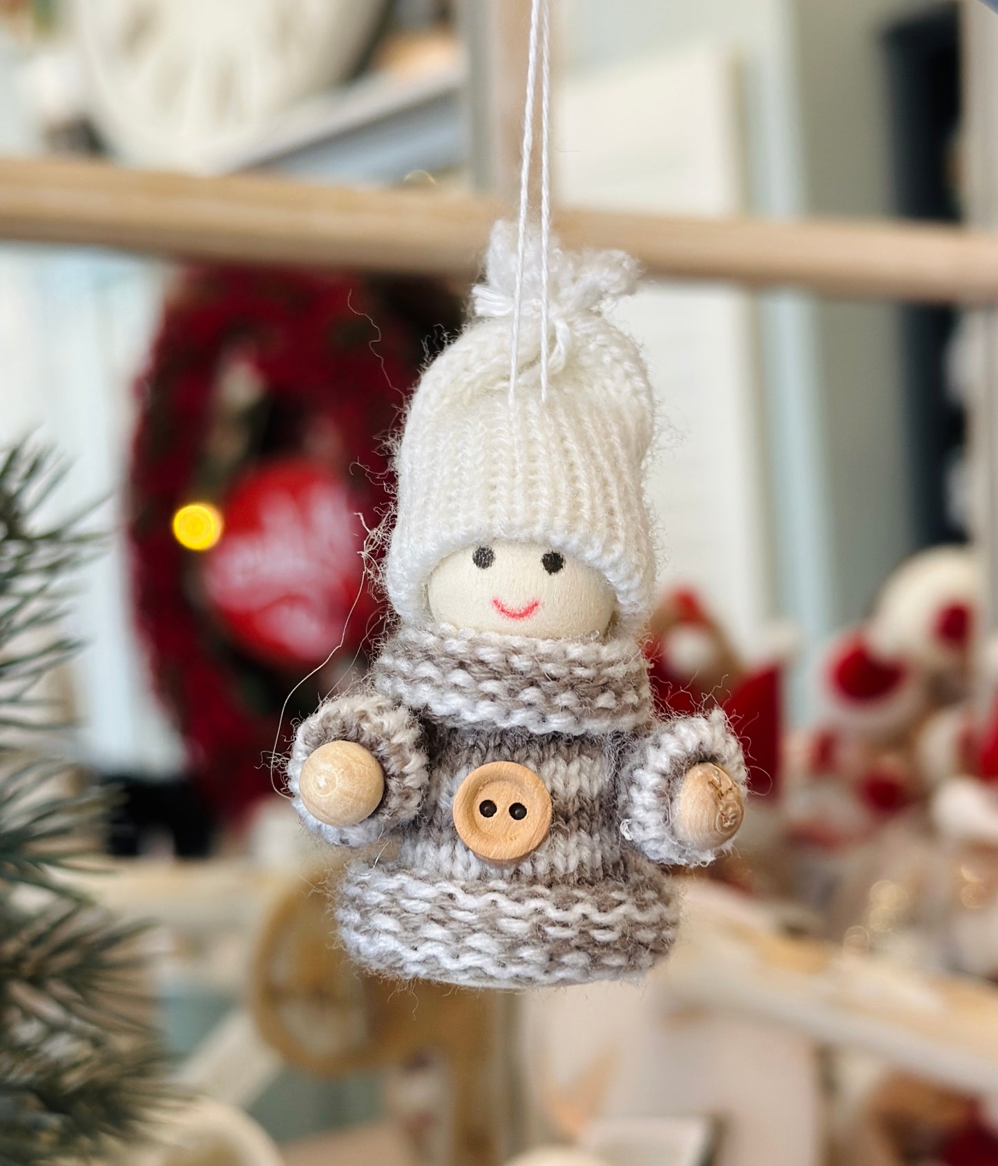 Green/Red/Grey Knit/Wood Scandi Girl Tree Decoration christmas