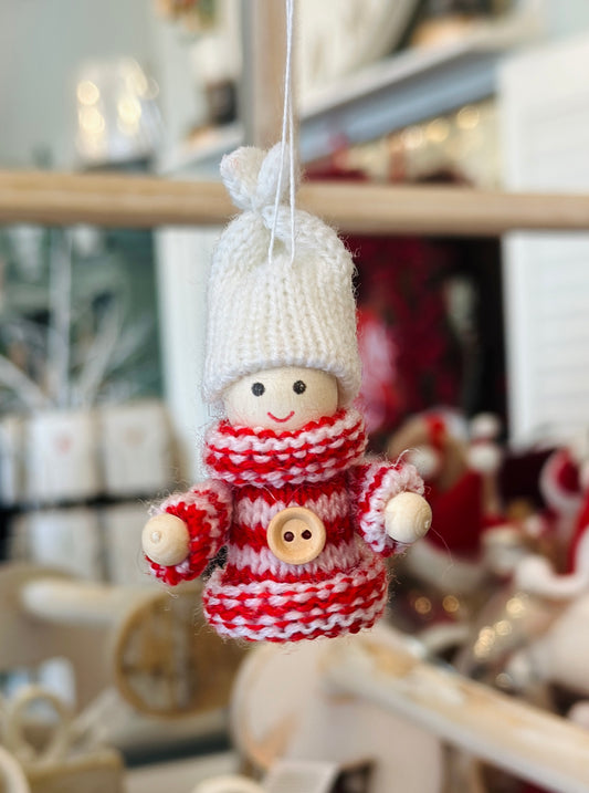 Green/Red/Grey Knit/Wood Scandi Girl Tree Decoration christmas