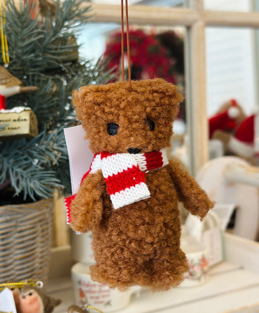 Fabric Teddy with Red/White Scarf Tree Decoration christmas